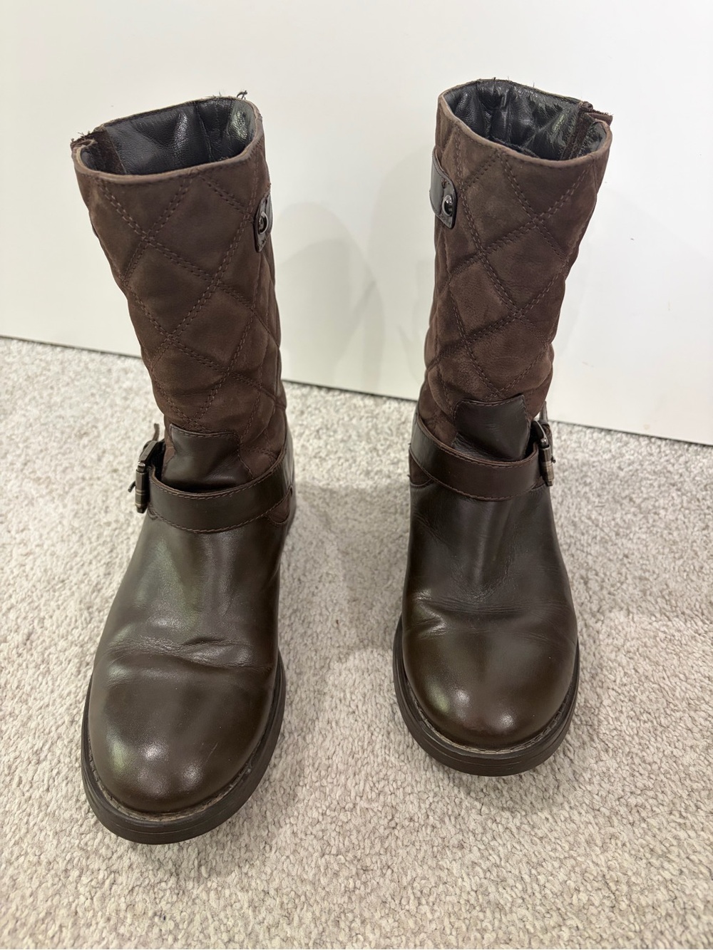 Aquatalia Designer Boots, Women’s Brown Leather Top & Ankle Buckle Boot 7 M
